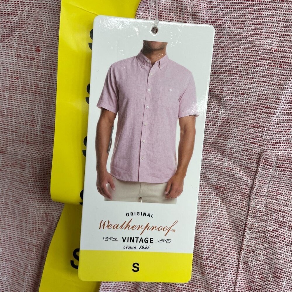 NEW Weatherproof Vintage Linen Blend Men's S Short Sleeve Button-Up Shirt Red - Picture 7 of 9